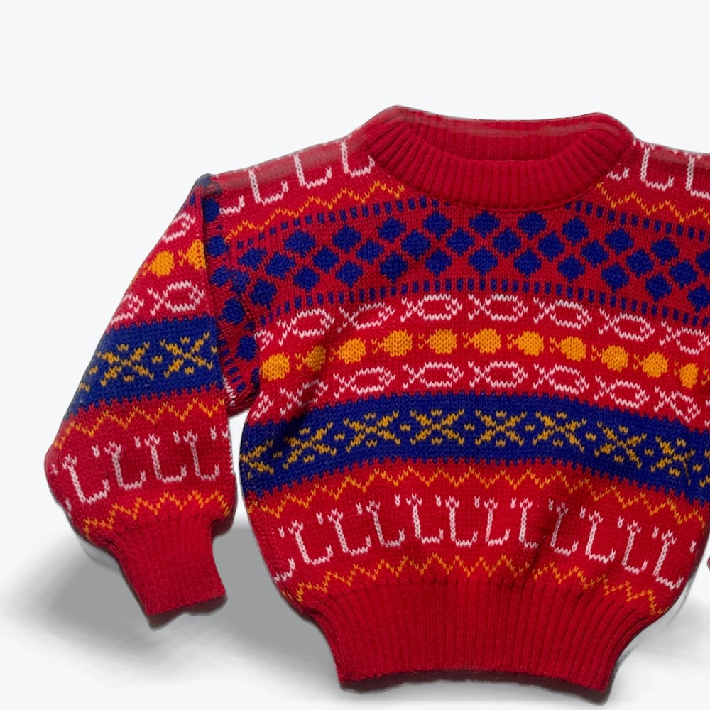 Vintage Just 4 Kids Sweater 1980s Fair Isle Red Blue Yellow Crewneck Size 2T